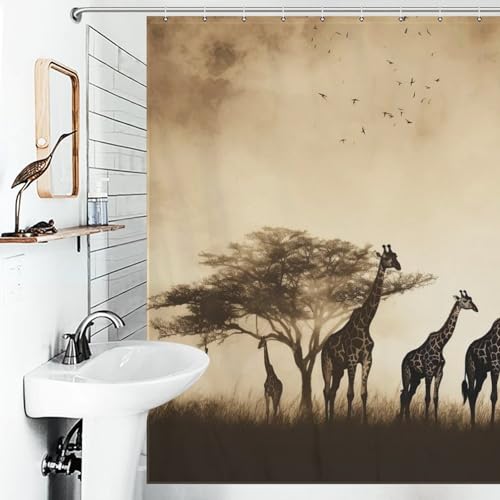 Rideau de douche girafe 183x183 cm imperméable en tissu polyester pour baignoire d'angle - 6