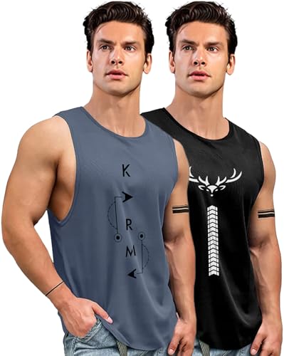 Image of AUSK Men Sports Vest || Gym Vests for Mens || Sport T-Shirts (Pack of 2) Multicolour