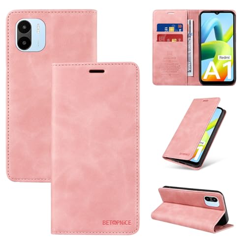 �E�H���b�g�P�[�X Xiaomi Redmi A1 4G/Redmi A2 4G �P�[�X �J�[�h�z���_�[�t�� �t���b�v�J�o�[ RFID �u���b�L���O�ی샌�U�[�P�[�X �ϋv���̂���ϏՌ��J�o�[(Pink)