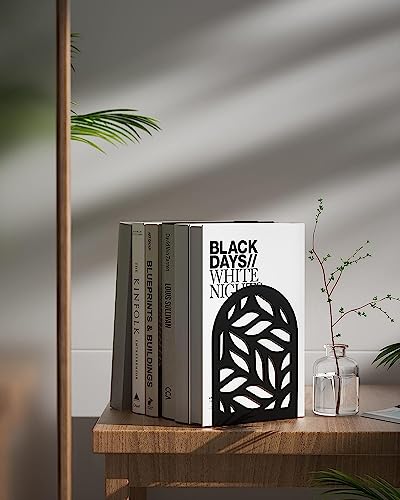 Image of Herrlich Homes Heavy Duty Book Ends to Hold Books | Decorative Bookends for Shelves| Premium Book Stoppers for Home, Office, School | Black | Pair of 1 | Large