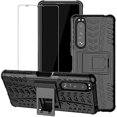 Jhxtech for Xperia 5 III Case, Sony 5 III Case with Tempered Glass Screen Protector, [Kickstand] [Heavy Duty Protection] [Dual Layer] Hybrid Shock Proof Protective Case for Sony Xperia 5 III (black) Cover