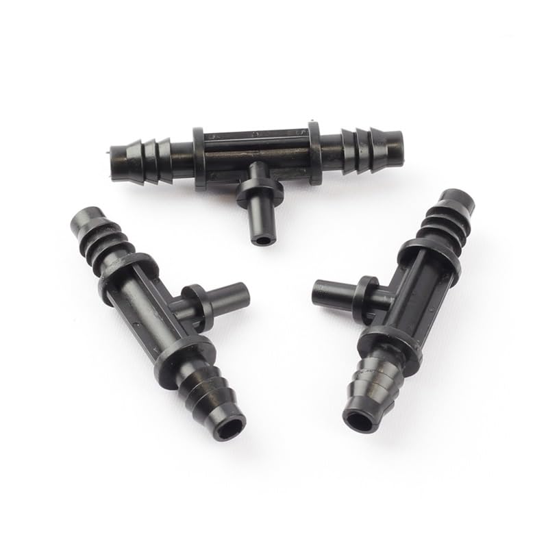 100 Uds 8/11mm o 9/12mm boquilla de manguera conector en T de púas conectar con 6mm (0,2 pulgadas) aspersores de riego de jardín goteros