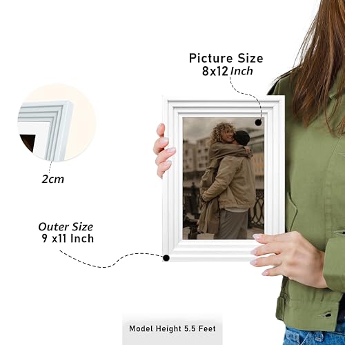 Image of Art Street Luxury Photo Frame for living room, Modern Step Design Photo Frames for Photograph, Art Work, Kids Room Set of 9 (8x12 Inch, White)