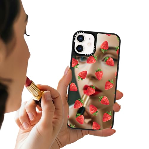 Coque miroir iPhone 11 GlamCase fraise en TPU noir pour la protection arrière du téléphone