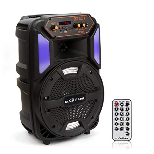 DAZONE - Altavoz porttil de 8 pulgadas con iluminacin LED, batera recargable integrada, Bluetooth/USB/SD/AUX/FM, perfecto para escuelas, conferencias o fiestas Bar (negro y blanco)