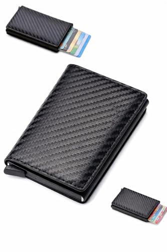 محفظة من ألياف الكربون والألومنيوم للرجال، بتصميم بسيط باللون الأسود، مع حماية RFID ومنبثق تلقائياً وخفيف الوزن