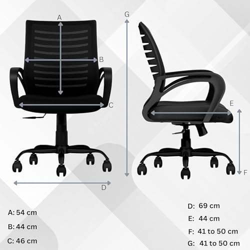 Image of Align Bliz Mesh Computer Chair for Work from Home, Ergonomic Office Seating with Height Adjustment, Armrest Support, Ventilated Backrest, Smooth Swivel Base, 3 Years Warranty - (Black, Mid Back)