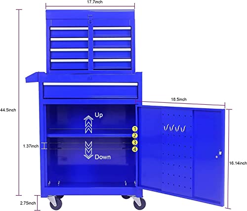 Runboll Detachable Rolling Tool Chest Cabinet 5 Drawers, Removable Toolbox Organizer With Bottom Cabinet, And One Adjustable Shelf #TOP2