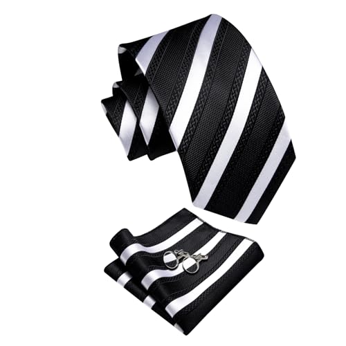 Image of YourTies Striped Ties for Men Classic Woven Silk Necktie with Handkerchief Cufflinks Set Formal Business Party Wedding