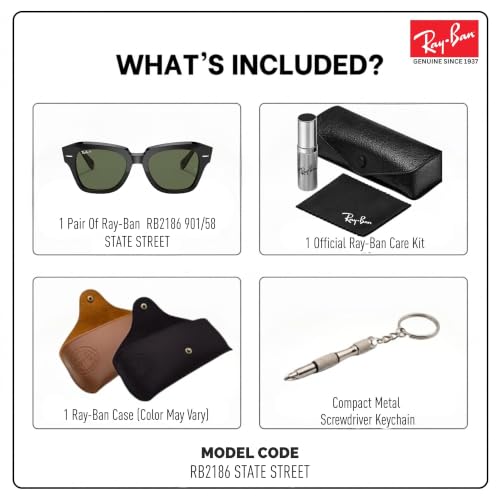 Image of Ray-Ban RB2186 STATE STREET Square Sunglasses with Official Eyewear Kit