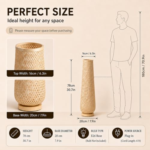Boho Style Bamboo Woven Floor Lamp for Living Room,36 in,Cozy Decor - Image 4