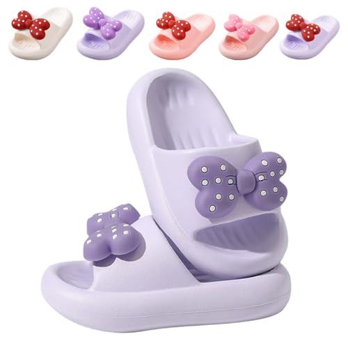 Image of Girls Cloud Bow Slide & Shower Slippers - Non-Slip Slip-On Kids Beach Pool Indoor Outdoor Shoes