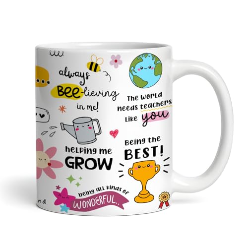 Image of DAYS Thank You Teacher Doodle Coffee Mug, Appreciation Mug with Lovely Messages /Gift for Teacher's, Birthday or Special Ocassion, Ceramic Mug Coffee /Tea Cup, Gift for Sir /Mam - 325 Ml