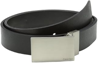 Calvin Klein Men's 32mm Reversible Flat Strap Plaque Buckle With Logo Belt, Black