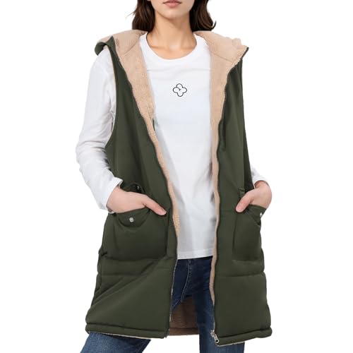Chaqueta larga de otoño contra el frío chaleco reversible fleece Sherpa para mujer
