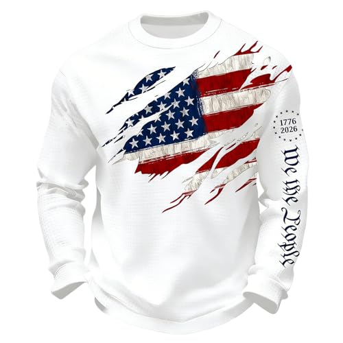 250Th Anniversary USA Shirt Long Sleeve American Flag Print Freedom Patriotic Waffle Sweatshirts Shirts Tops 01-White 4X-Large