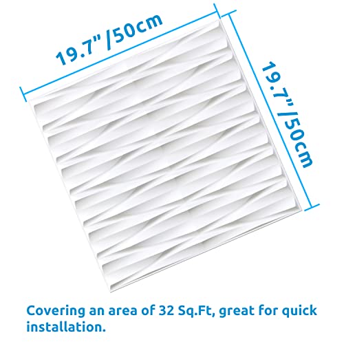 Stickgoo 12 Pcs 3D Wall Panels For Interior Wall Decor, 19.7” X 19.7”, Peel And Stick Relax Design Pvc Wall Tiles, 3D Textured Wall Panels For Bedroom, Living Room, 32 Sq.ft, White #TOP2