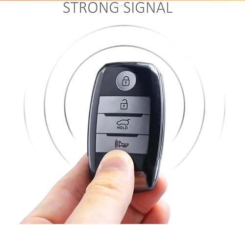 Image of TPU Car Key Cover Compatible with Kia Seltos, Sonet, Carens | 4 Button Smart Key | Push Button Start | Transparent Black Key Shell