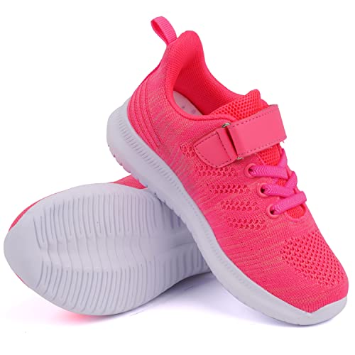 Toandon Little Kids Girls Sneakers Shoes Breathable Lightweight Athletic Sport Tennis Running Walking Fashion Knit Straps Non Slip Hook And Loop Closure Sneakers Pink Size 1 #TOP2