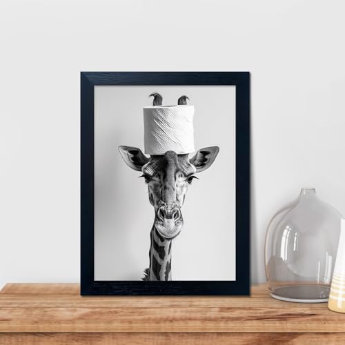 Framed Funny Bathroom Wall Art, Giraffe with a Toilet Paper Roll on Head Decor, Black and White Bathroom Pictures Wall Decor, Humor Animal Canvas Print Artwork by Melpa Art - Used condition - Image 6