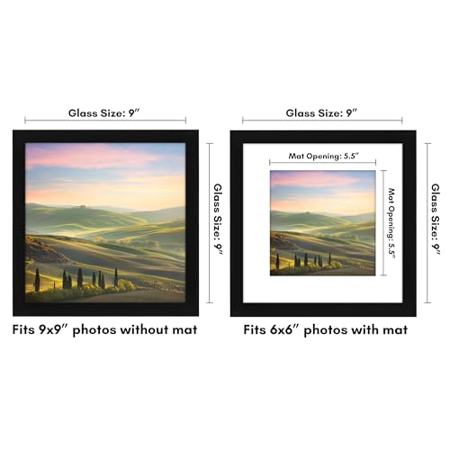 Americanflat 9x9 Picture Frame with Shatter-Resistant Glass - Use as 6x6 Frame with Mat or Display 9x9 Photo Without Mat - Signature Collection - Square Frames for Tabletop and Wall Display - Black by Americanflat - Image 2