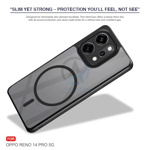 Image of AESTMO Oppo Reno 14 Pro 5G Back Cover | 360 Protection | Crystal Clear Hard Back Transparent | Compatible with MagSafe Accessories (PC+TPU, Black Bumper)