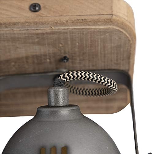 Qazqa - Industrial Spotlight Ceiling Steel I Nickel Matt I Satin with Wood tiltable 2-Way Light - Emado- - Industrial - Suitable for LED GU10 | 2 Way Light - Steel Spotway Light - Suitable for Livin