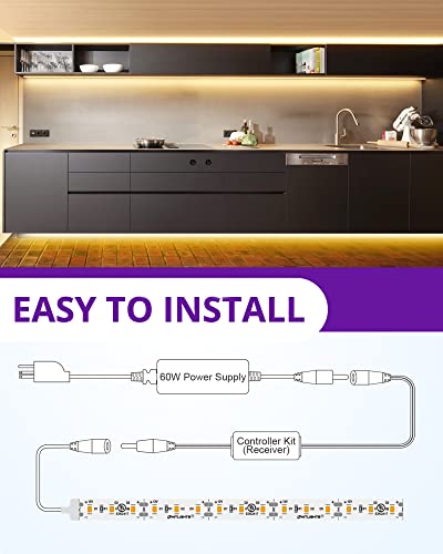 Hitlights Warm White Led Strip Lights Kit 3000K, 16.4Ft Dimmable Tape Light With Controller, 12V Power Supply, 600 Leds/Reel, 300Lm/Feet, Flexible Rope Lights For Bedroom, Under Cabinet, Ul-Listed #TOP5