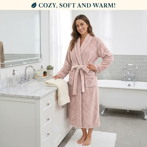 Image of PAVILIA Plush Robe for Women, Soft Fleece Long Spa Robe, Ladies Bathrobe with Pockets