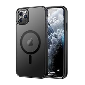 SEXYMOM Enhanced Magnetic for iPhone 11 Pro Max Case with Screen Protector – Compatible with MagSafe,21ft Military-Grade Drop Tested, Shockproof Slim Fit Translucent Matte Cover – Black