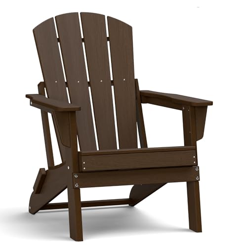 Image of Folding Adirondack Chair, Lightweight & Portable HDPE Patio Chair, All-Weather Space-Saving Foldable Fire Pit Seating for Camping, Backyard, Deck-Coffee