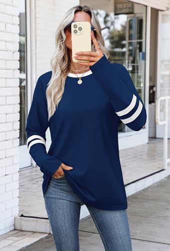 Image of Sampeel Long Sleeve Shirts for Women Color Block Casual Tops Fall Outfits 2026 Basic Tees Trendy Spring Clothes