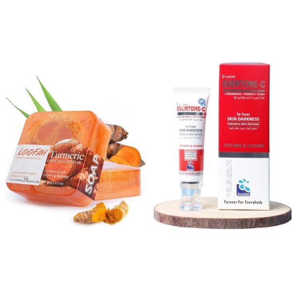 Eventone-C Skin Whitening Cream & Handmade Essential Oil Turmeric Soap - Pack of 2, 75 g (Pack of 2)