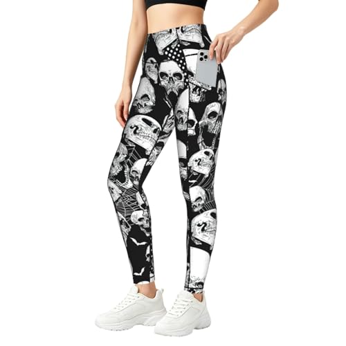 Leggings de gimnasio con estampado de calaveras y bolsillos para tus rutinas de yoga