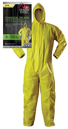 Image of Venom Steel Disposable Chemical Splash Industrial Coverall, Hooded, Elastic Wrist and Ankles, Yellow (XXL)