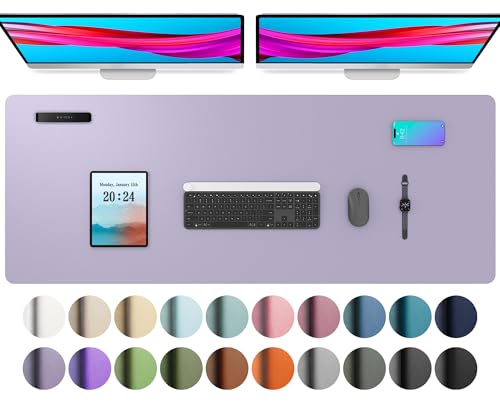 Image of Leather Desk Pad Protector, Mouse Pad, Office Desk Mat, Non-Slip PU Leather Desk Blotter, Laptop Desk Pad, Waterproof Desk Writing Pad for Office and Home (17 inchx48 inch, Lavender)