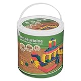 Enthält 100 Bausteine in den Formen: Würfel, Quader, Zylinder, Prisma (dreieckig), Halbkugel und Brücke