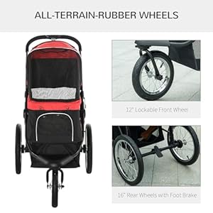 PawHut-Pet-Stroller-for-Small-and-Medium-Dogs-3-Big-Wheels-Foldable-Cat-Stroller-Jogger-with-Adjustable-Canopy-Safety-Tether-Cushion-Storage-Basket-Red - Cucciolini Doodles   PawHut-Pet-Stroller-for-Small-and-Medium-Dogs-3-Big-Wheels-Foldable-Cat-Stroller-Jogger-with-Adjustable-Canopy-Safety-Tether-Cushion-Storage-Basket-Red