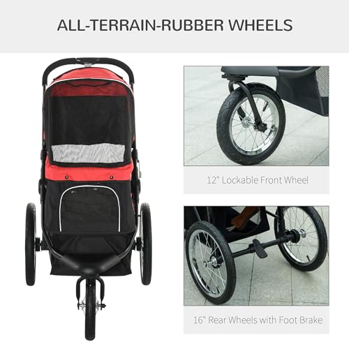 PawHut-Pet-Stroller-for-Small-and-Medium-Dogs-3-Big-Wheels-Foldable-Cat-Stroller-Jogger-with-Adjustable-Canopy-Safety-Tether-Cushion-Storage-Basket-Red - Cucciolini Doodles   PawHut-Pet-Stroller-for-Small-and-Medium-Dogs-3-Big-Wheels-Foldable-Cat-Stroller-Jogger-with-Adjustable-Canopy-Safety-Tether-Cushion-Storage-Basket-Red