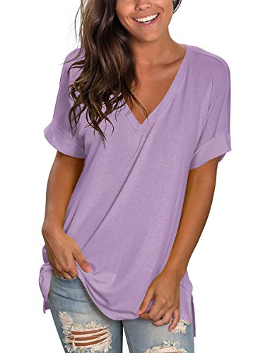 Womans Shirts Summer Casual Tee Tops High Low Side Split Tunics Mauve M