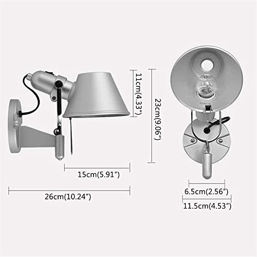 Lámpara de pared articulada E27 con interruptor y acabado plateado 8