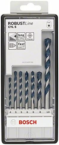 Bosch 2608588167 Professional 7-Piece CYL-5 Robust Line Concrete Drill Bit Set, 4mm-10mm & 2607017034 Professional 7-Piece Robust Line Brad Point Drill Bit Set, Black/Silver, 45cm x 40cm x 25cm