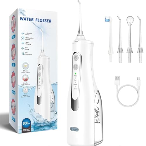 Water Flosser For Teeth Cordless Oral Irrigator Dental Water Jet Electric Tooth Flosser Upgraded Portable Oral Irrigator 300Ml