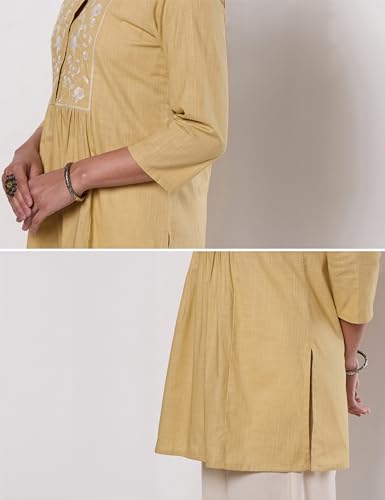 Image of Amazon Brand - Myx Women Pure Cotton Embroidered Short Kurti | Tunic | Short Kurta (Available in Plus Sizes)