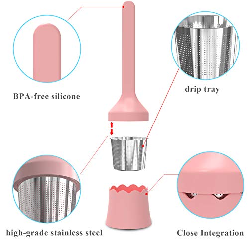 Geekboy Tea Infuser, Extra Fine Mesh Tea Infuser With Drip Tray, Bpa-Free Silicone Handle Steel Tea Strainer, Perfect Tea Steeper For Loose Leaf Tea Or Herbal Tea (Pink) #TOP2