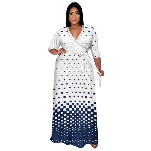 Image of Runwind Plus Size Dresses for Women Floral Maxi Dress Flowy 3 /4 Sleeve with Belt