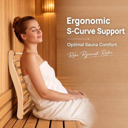 2PCS Wooden Sauna Backrest, Ergonomic S-Shape Pine Wood Sauna Backrest with Anti-Slip Foot Pads, Comfortable Lumbar Support Sauna Accessories for Barrel, Infrared or Indoor Sauna - Image 2