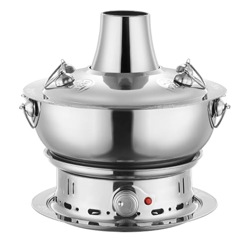 Old Beijing Hot Pot, Camping Stove Hot Pot, Stainless Steel Heater, Mongolian Multi-Person Hot Pot Lamb Cooker (Electric Carbon Double Use)(Silver,28cm)