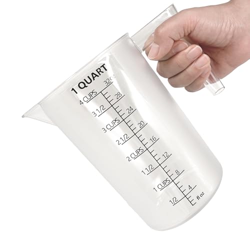 Comparison: Best Liquid Measuring Cups 11 Plastic Measuring Cup with Handle, Pool Chemical Measuring Cup, Plastic Measuring Pitcher for Liquid Mixing, Pouring, Lawn Care, Pet Food, Motor Oil, Laboratory and More (32, Fluid Ounces, 1000ml)
