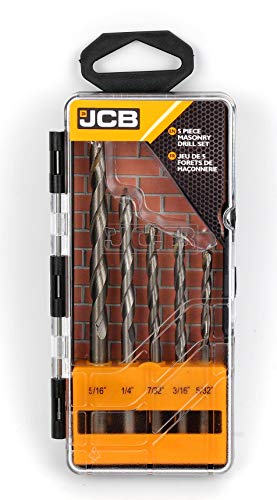 Jcb Tools - 5 Piece Masonry Drill Bit Set | Hard Surface Application Carbide Tip 5/32", 3/16", 7/32", 1/4", 5/16" Drill Bits, Compact Labelled Case For Storage Included #TOP1